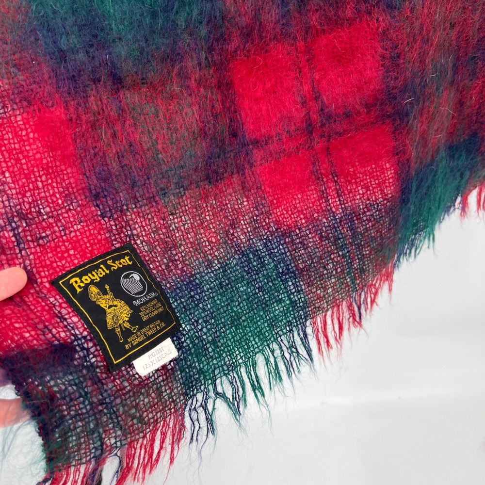 Vintage Mohair Throw Blanket Royal‎ Scot Red & Green Plaid Tartan Outlander 70s